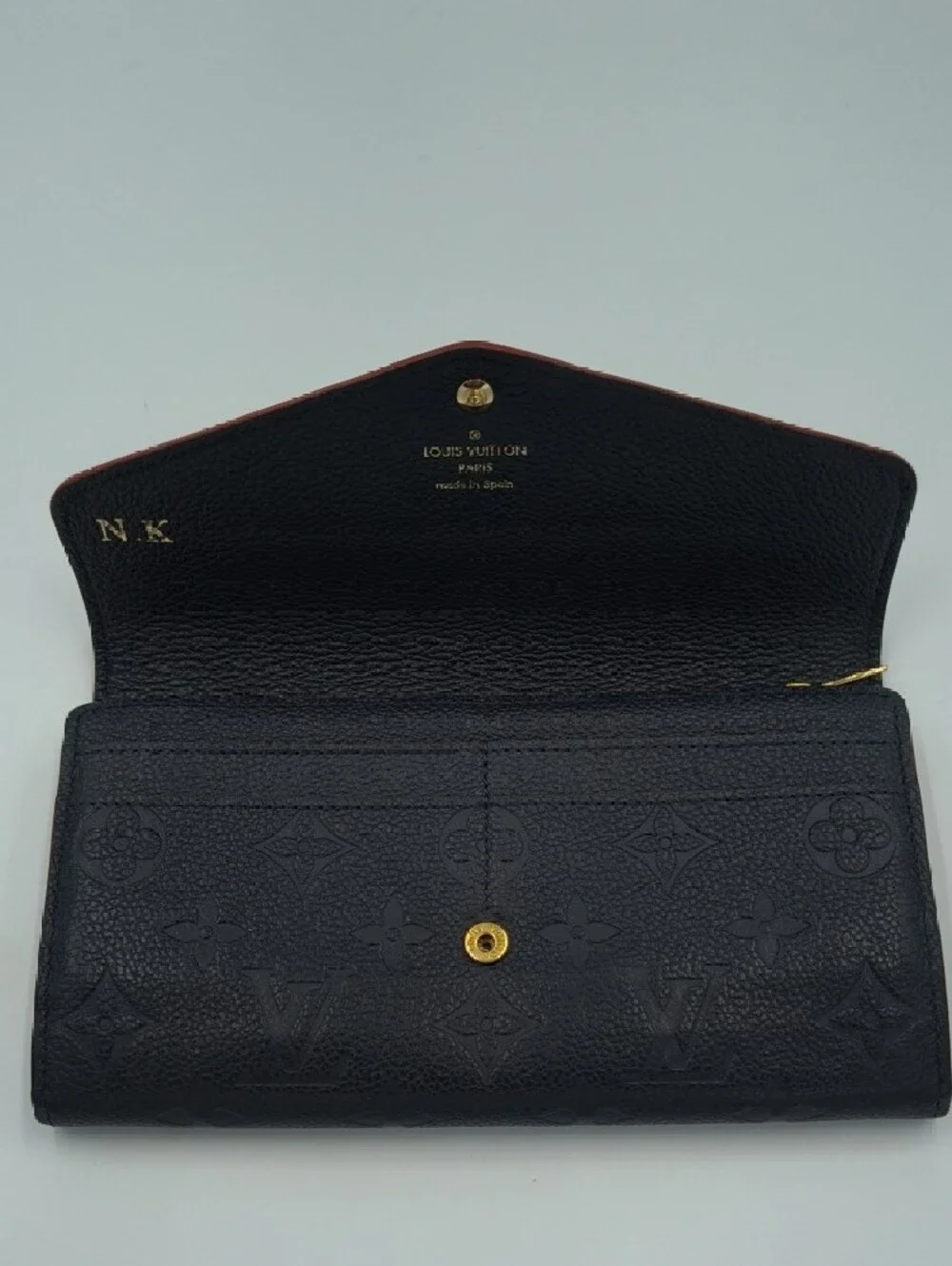 Louis Vuitton Dark Navy Empreinte Leather Sarah Wallet with Gold Tone Snap